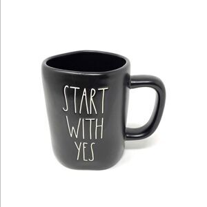 Rae Dunn START WITH YES Mug Coffee cup- BLACK Ceramic